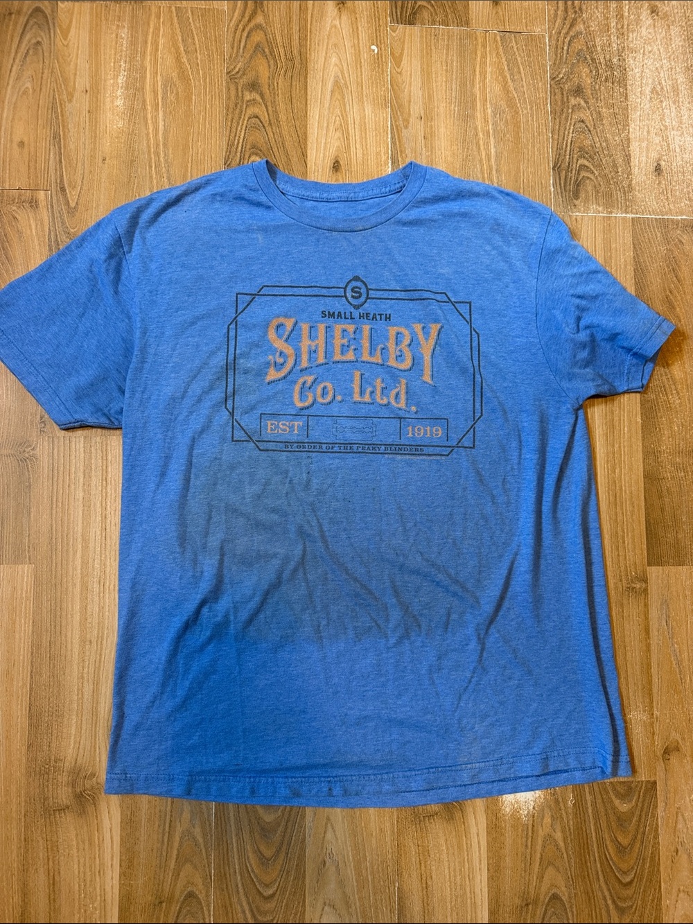 Peaky Blinders Blue Graphic Crewneck Tee with Gold Chest Print